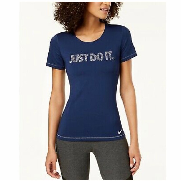 Nike Pro Dri-fit Women Just Do it Graphic Top Navy Blue Size L NWT   MSRP $35 - Picture 4 of 4